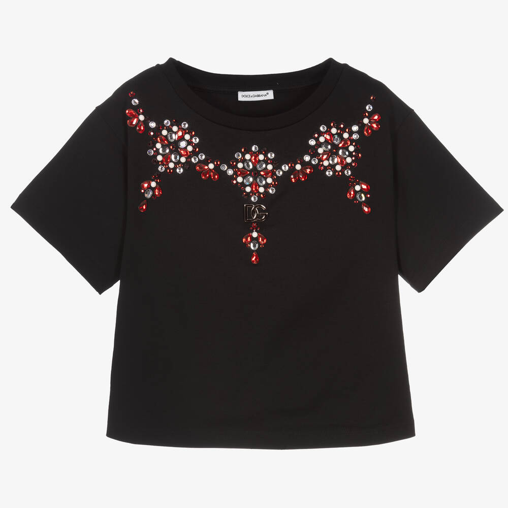 Dolce & Gabbana Kids' Girls Black Rhinestone T-shirt