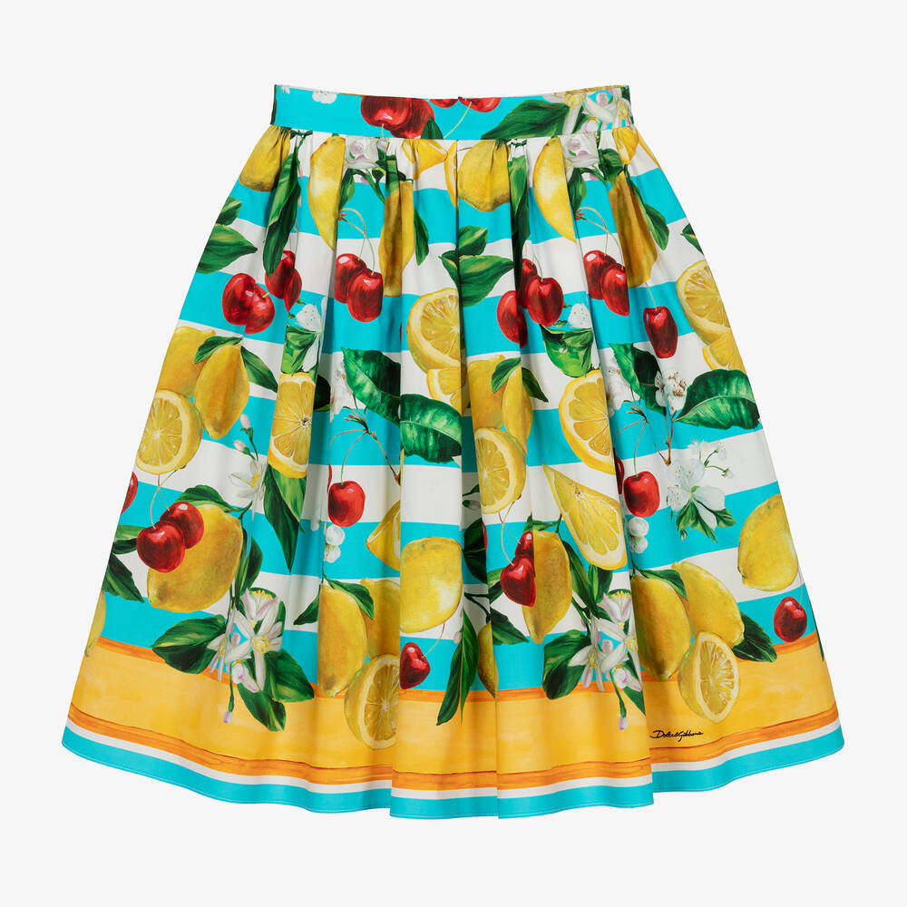 Dolce & Gabbana - Girls Blue Lemon & Cherries Cotton Skirt | Childrensalon