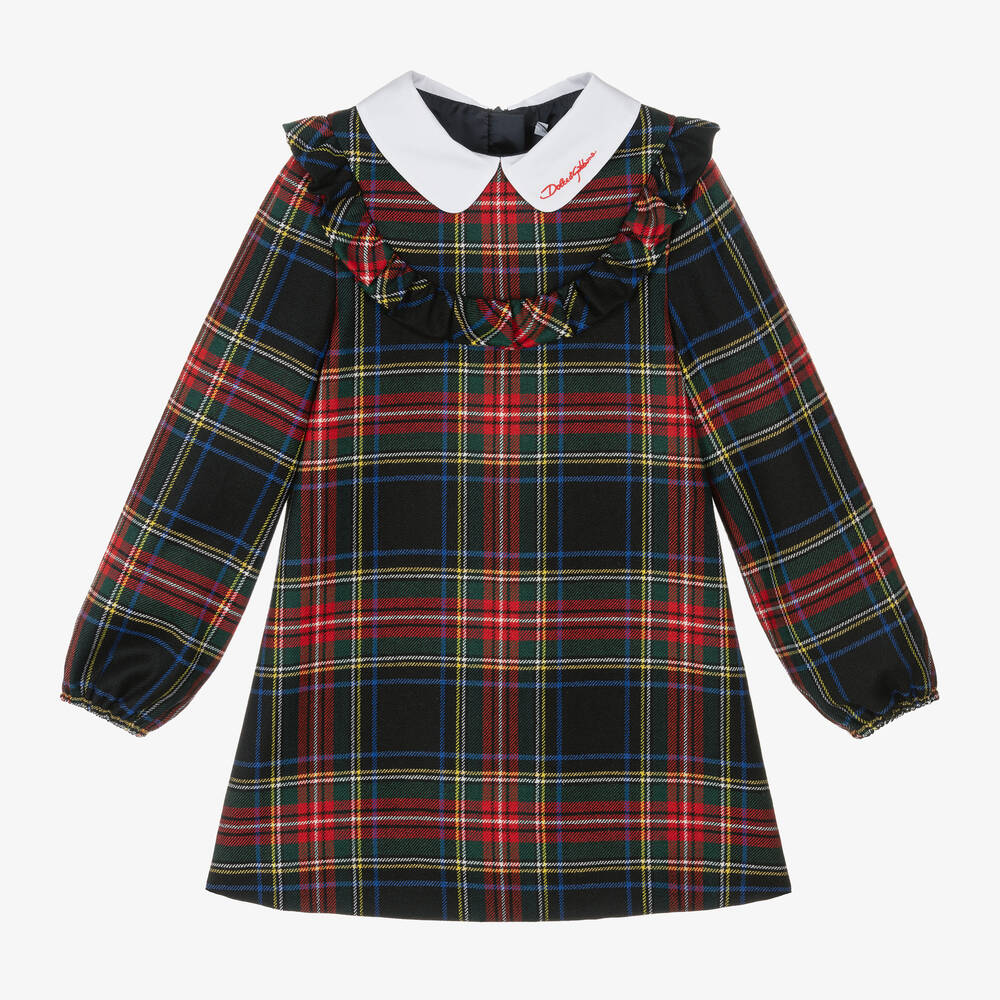 Dolce & Gabbana - Girls Blue & Red Tartan Wool Dress | Childrensalon