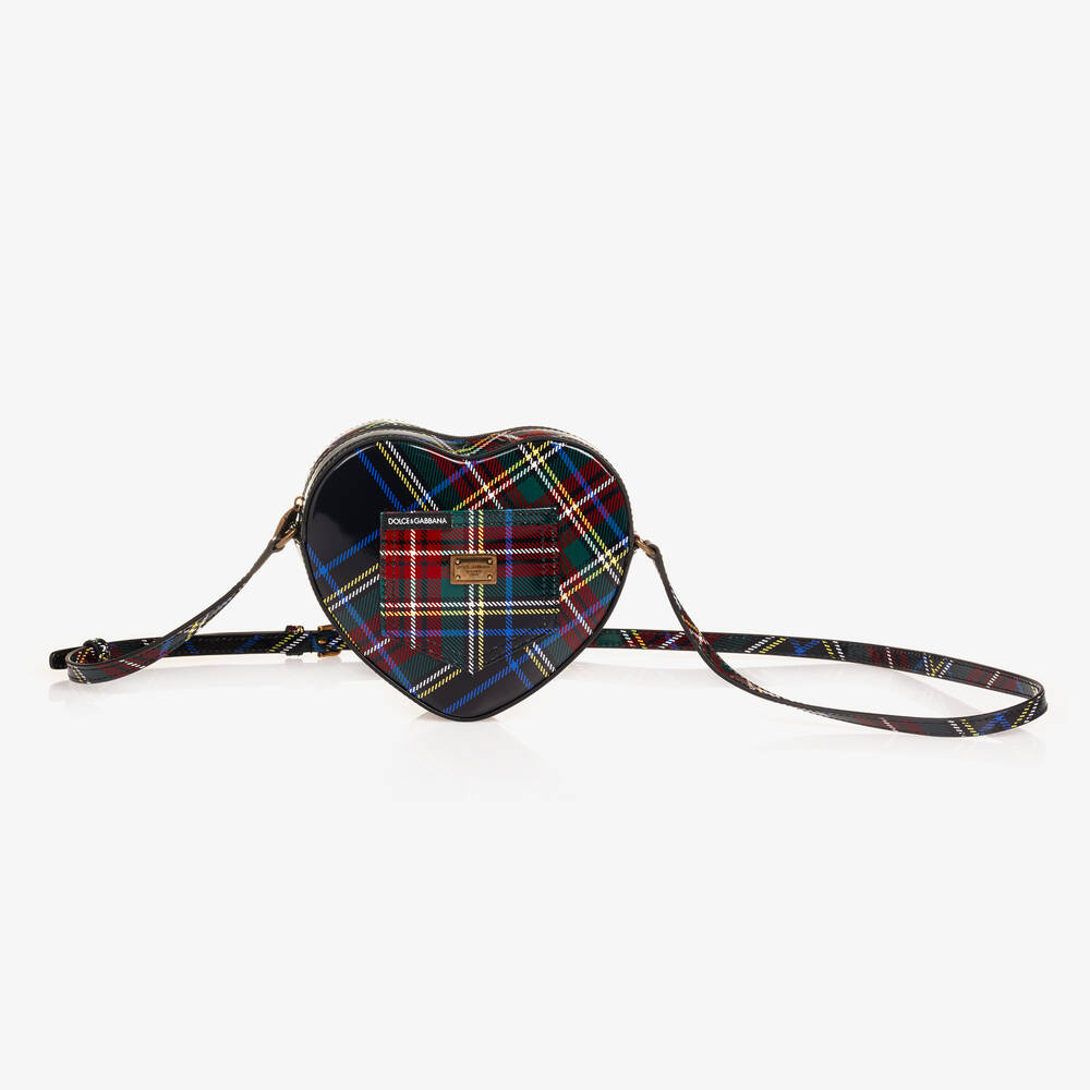 Dolce & Gabbana - Girls Blue Tartan Leather Heart Bag (16cm) | Childrensalon