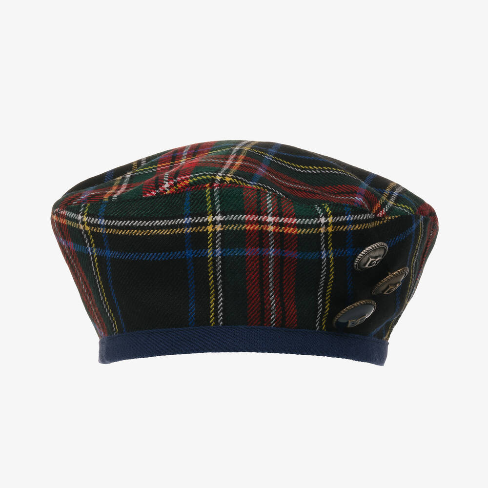 Dolce & Gabbana - Girls Blue Tartan Wool Beret | Childrensalon