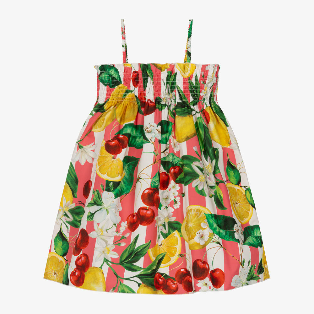 Dolce & Gabbana - Girls Lemon & Cherry Print Cotton Dress | Childrensalon