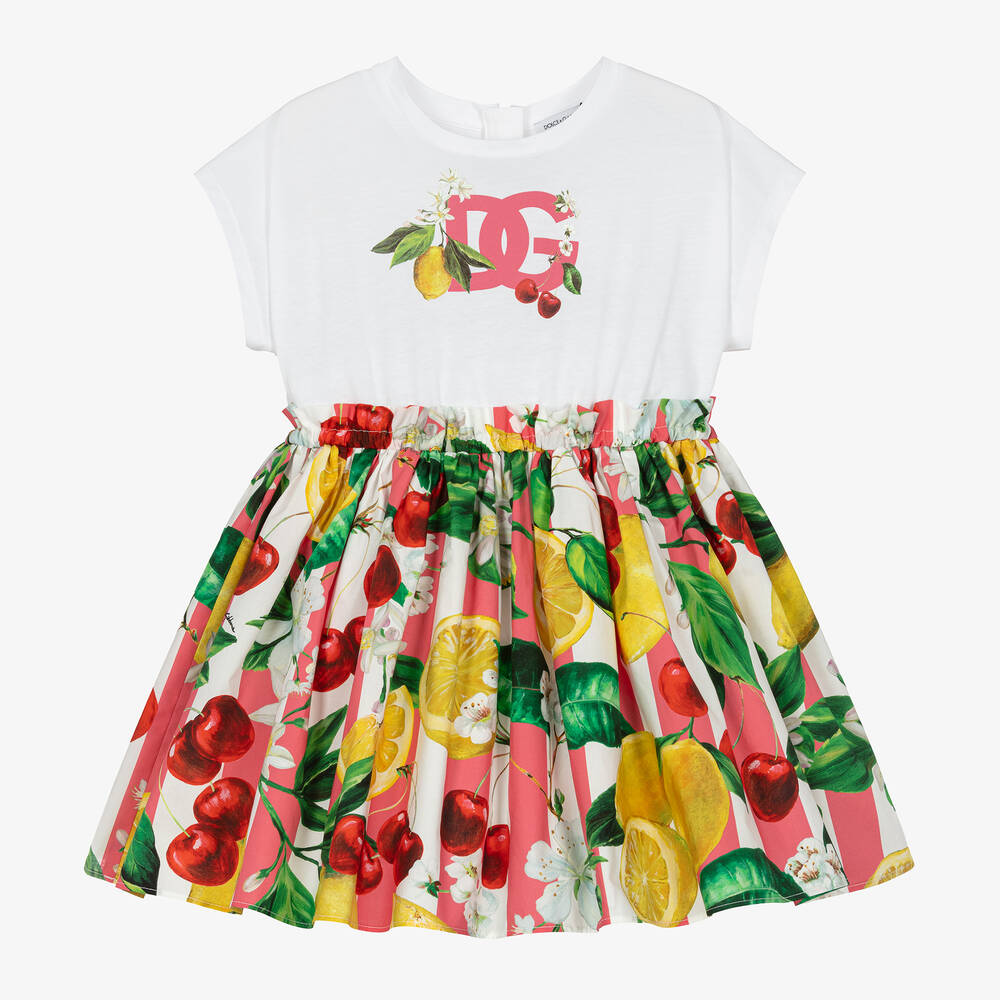 Dolce & Gabbana - Girls Lemon & Cherry Print Cotton Dress | Childrensalon