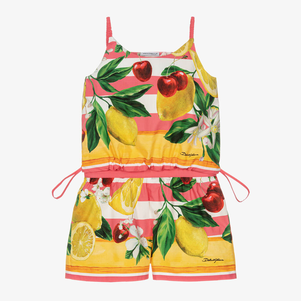 Dolce & Gabbana - Girls Lemon & Cherry Print Cotton Shorts Set | Childrensalon