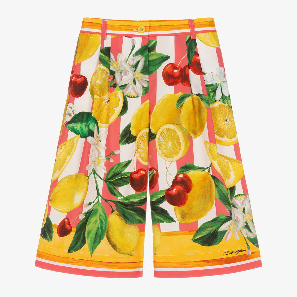 Dolce & Gabbana - Girls Lemon & Cherry Print Cotton Trousers | Childrensalon