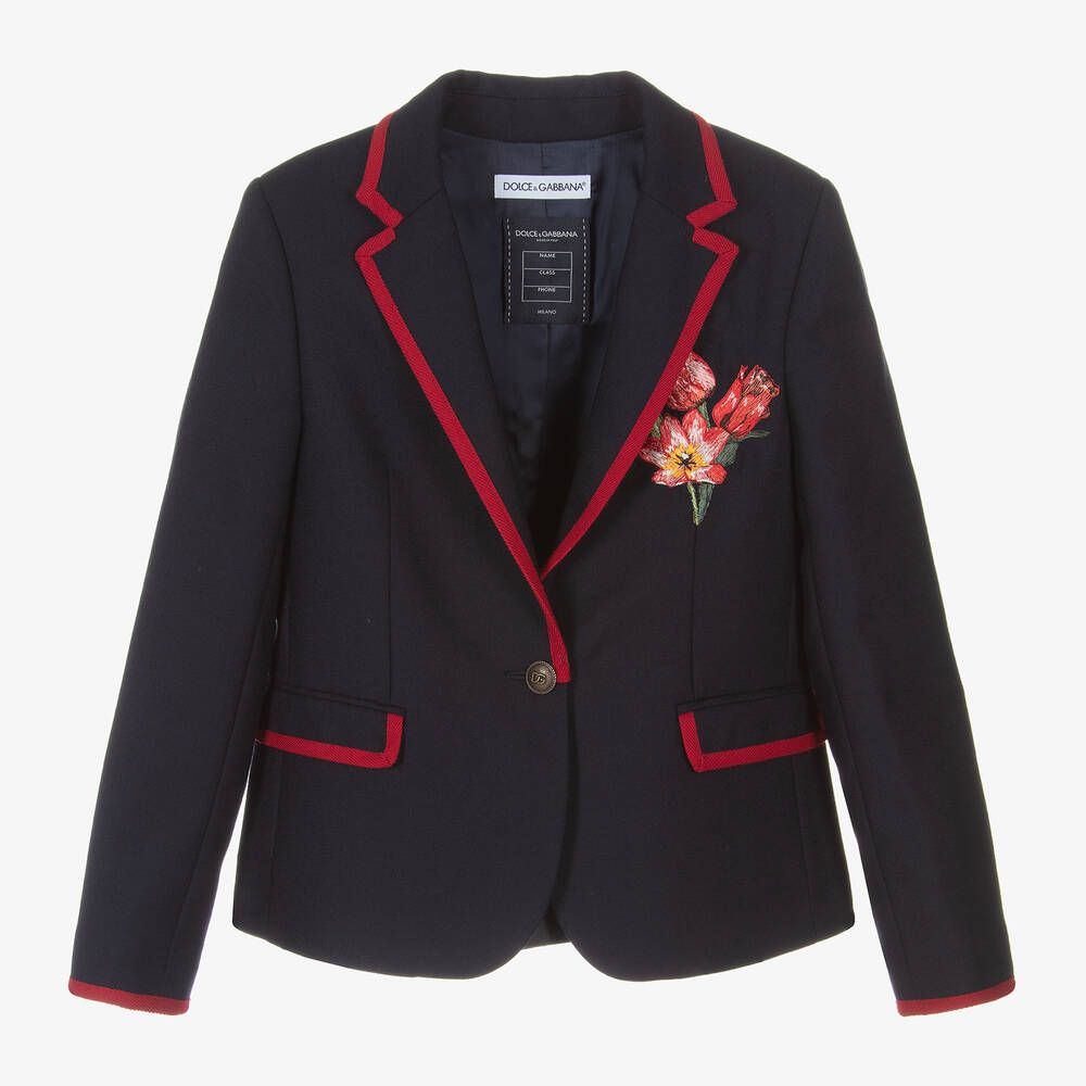 Dolce & Gabbana - Girls Navy Blue Wool Blazer | Childrensalon