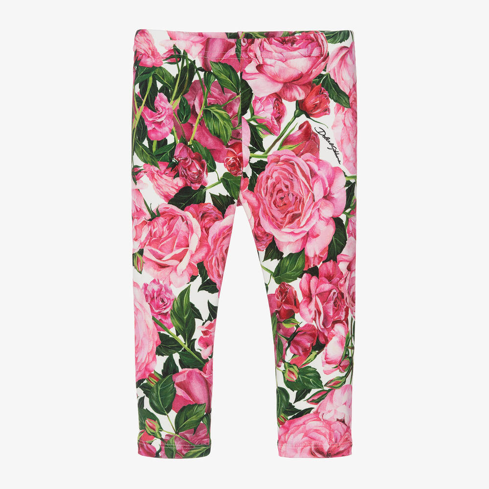 Dolce & Gabbana - Girls Pink Cotton Floral Leggings | Childrensalon