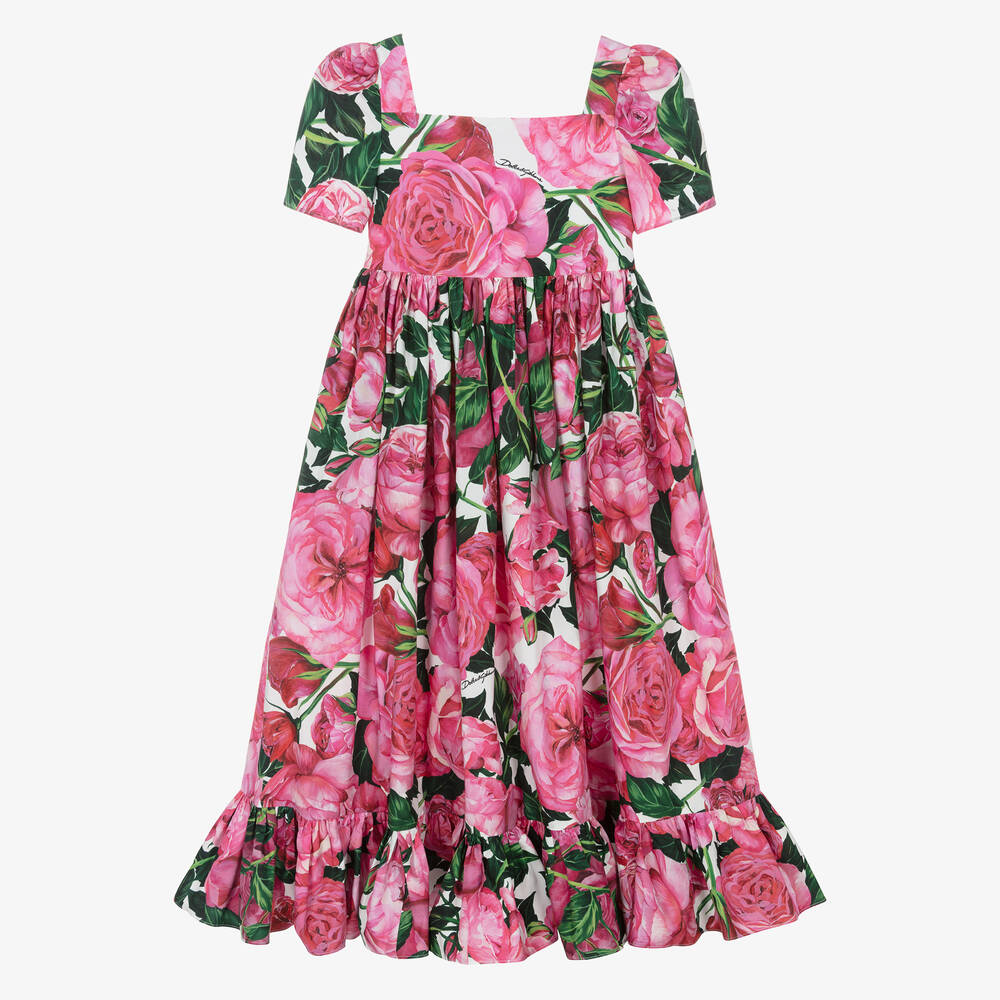 Dolce & Gabbana -  Girls Pink Cotton Floral Maxi Dress | Childrensalon