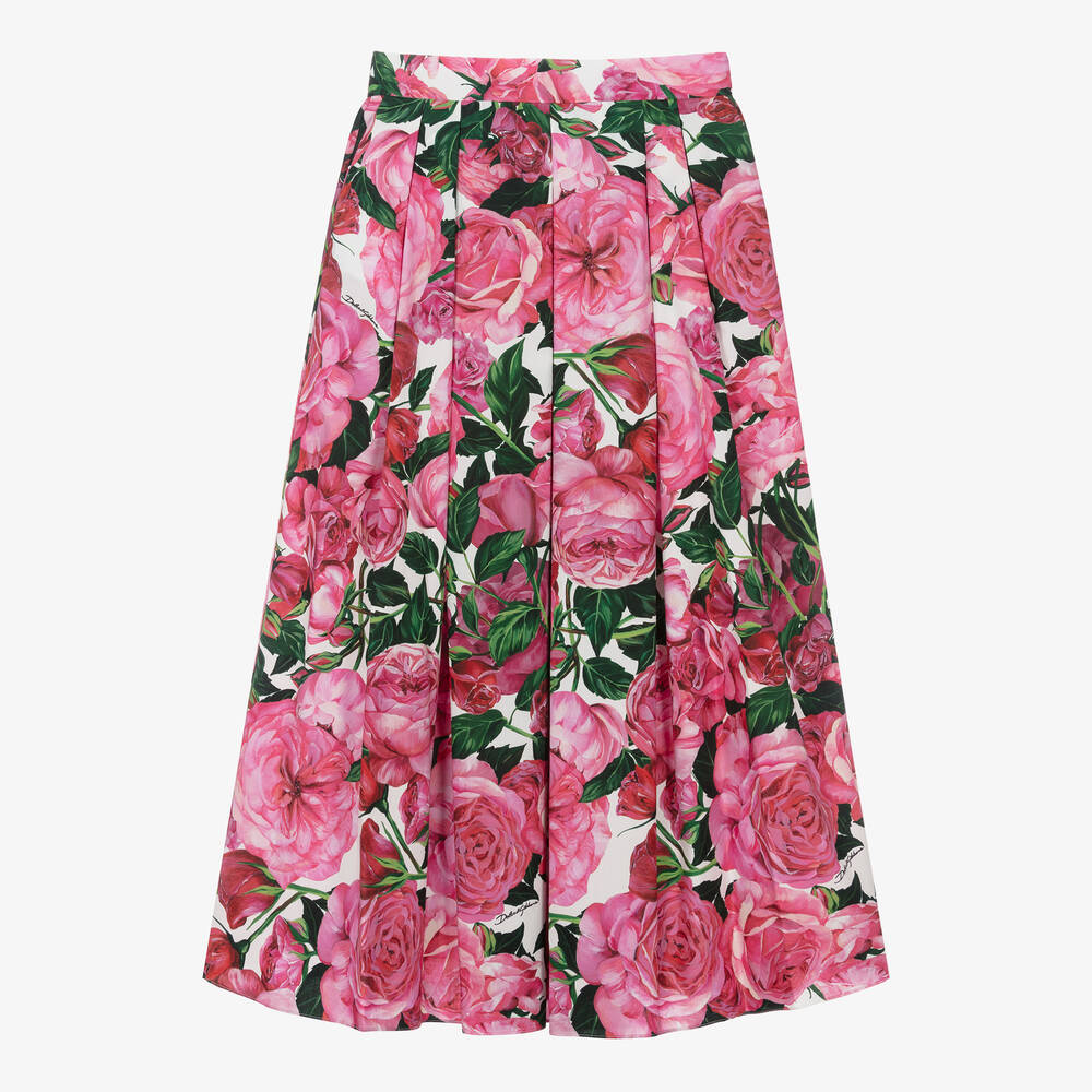 Dolce & Gabbana - Girls Pink Cotton Floral Skirt | Childrensalon