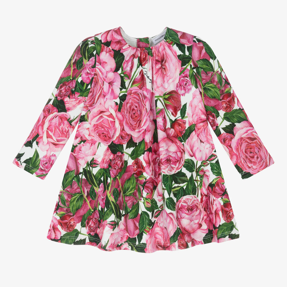 Dolce & Gabbana - Girls Pink Cotton Jersey Floral Dress | Childrensalon