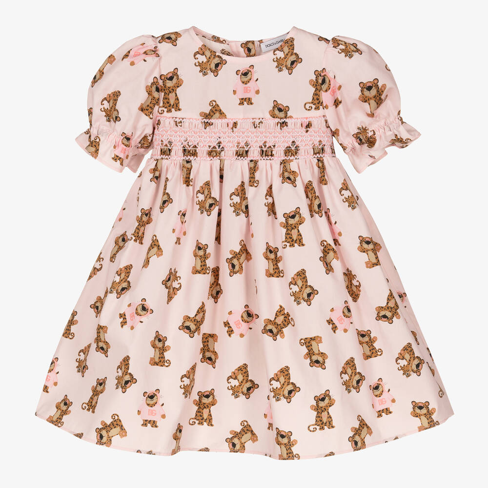 Dolce & Gabbana Babies' Graphic-print Smocked Dress Set In Pink