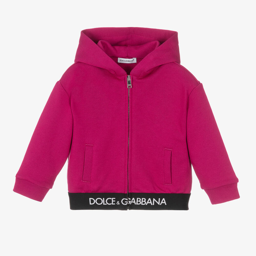 Dolce & Gabbana - توب هودي بسحّاب أطفال بناتي قطن لون زهري | Childrensalon