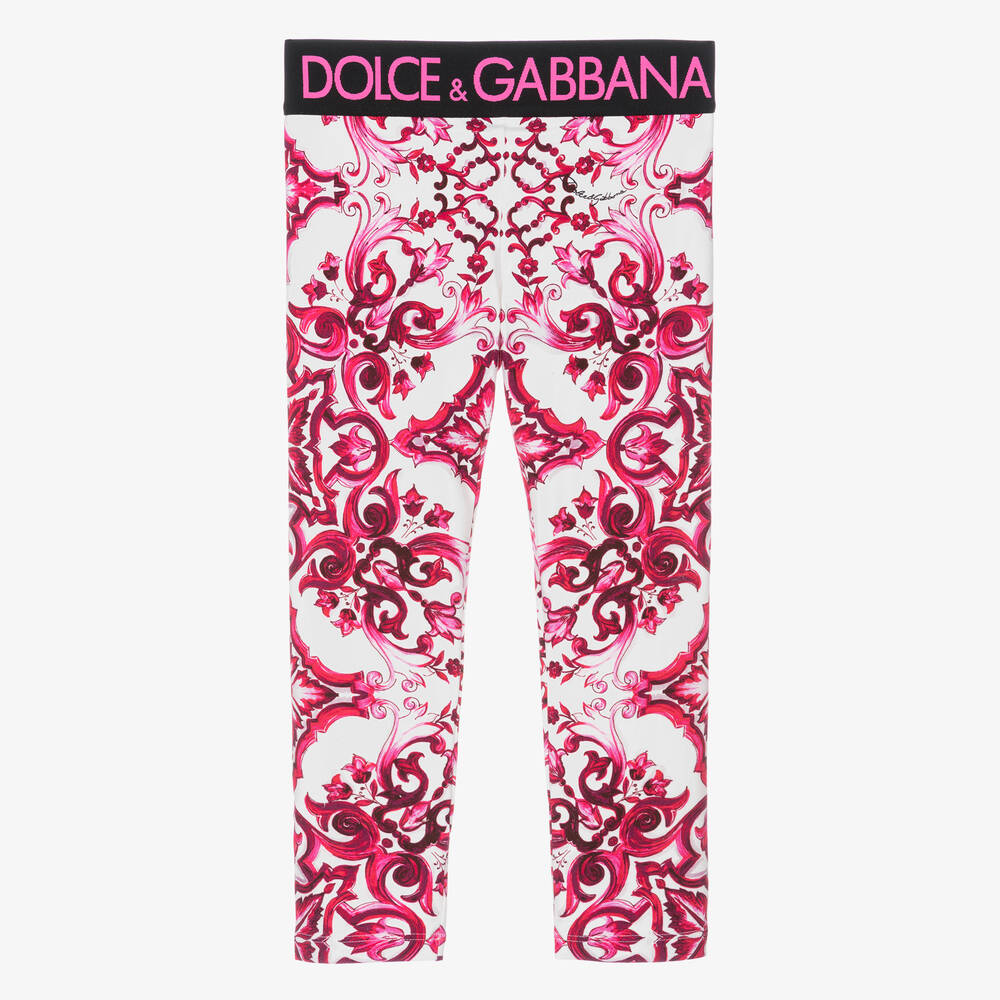 Dolce & Gabbana - Girls Pink Cotton Majolica Leggings | Childrensalon