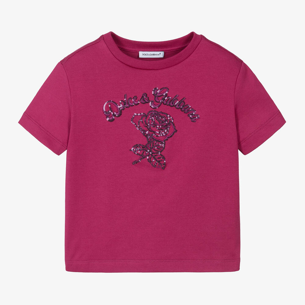 Dolce & Gabbana - Girls Pink Cotton T-Shirt | Childrensalon