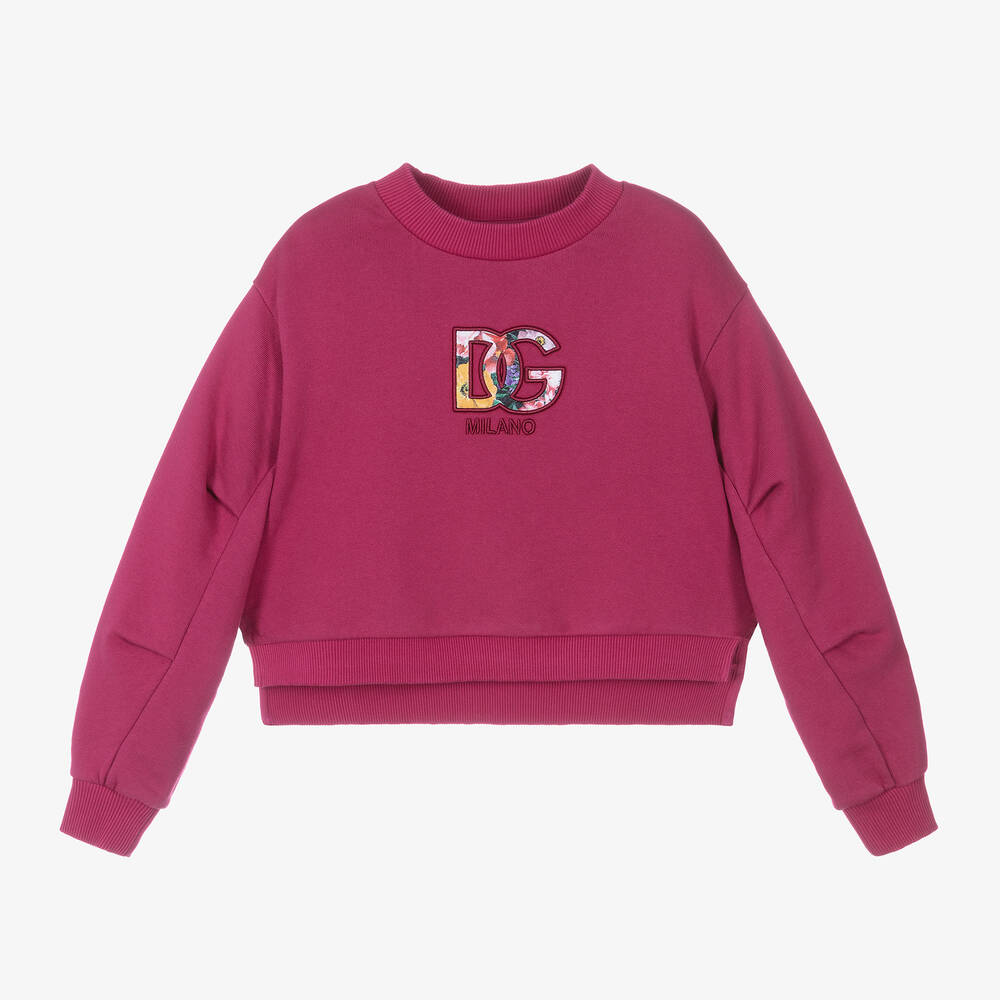 Dolce & Gabbana - Girls Pink DG Cotton Sweatshirt | Childrensalon