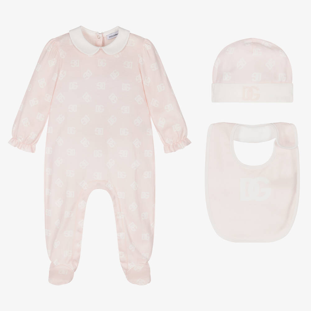Dolce & Gabbana - Girls Pink DG Logo Babysuit Set | Childrensalon