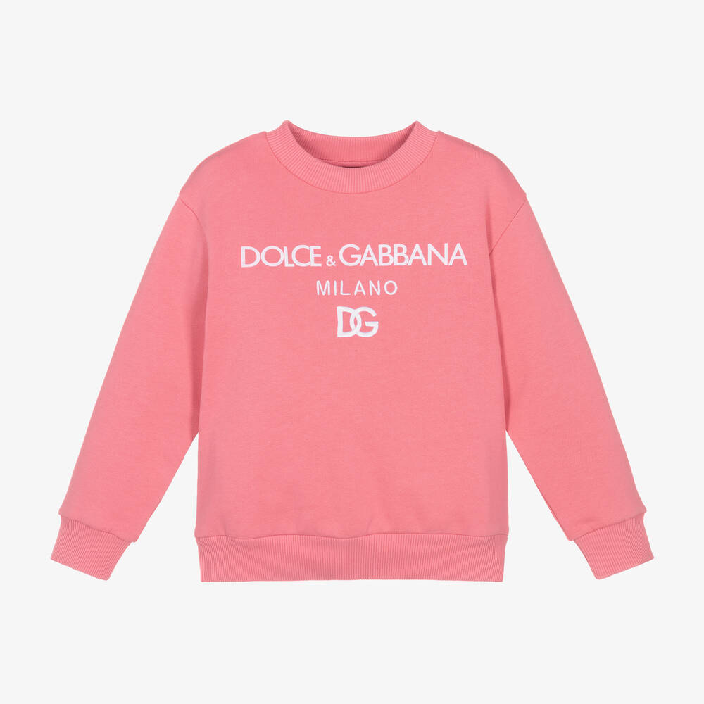 Shop Dolce & Gabbana Girls Pink Embroidered Cotton Sweatshirt