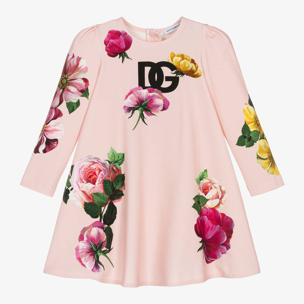 Dolce & Gabbana - Розовое платье из джерси с цветами для девочек | Childrensalon