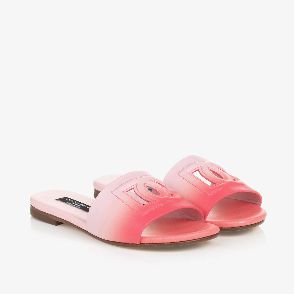Dolce & Gabbana - Girls Pink Ombré Leather DG Sandals | Childrensalon