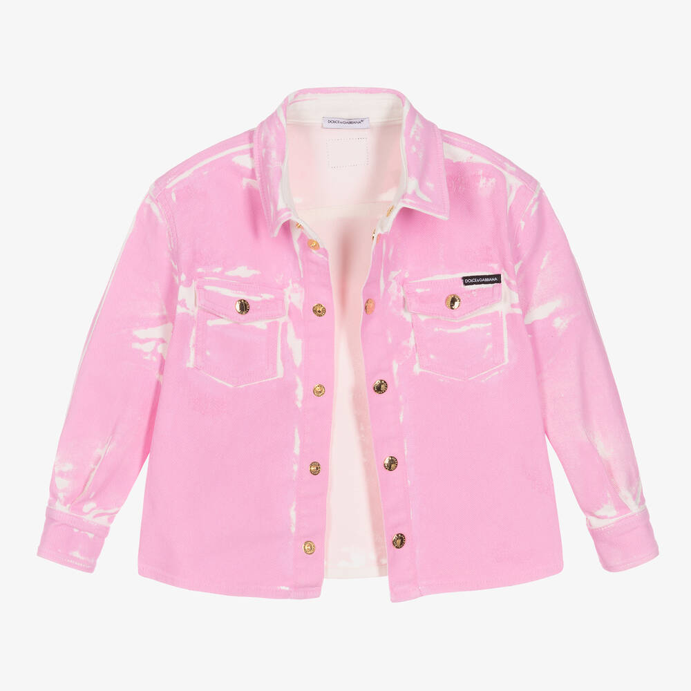 Dolce & Gabbana - Girls Pink Paint Effect Denim Jacket | Childrensalon