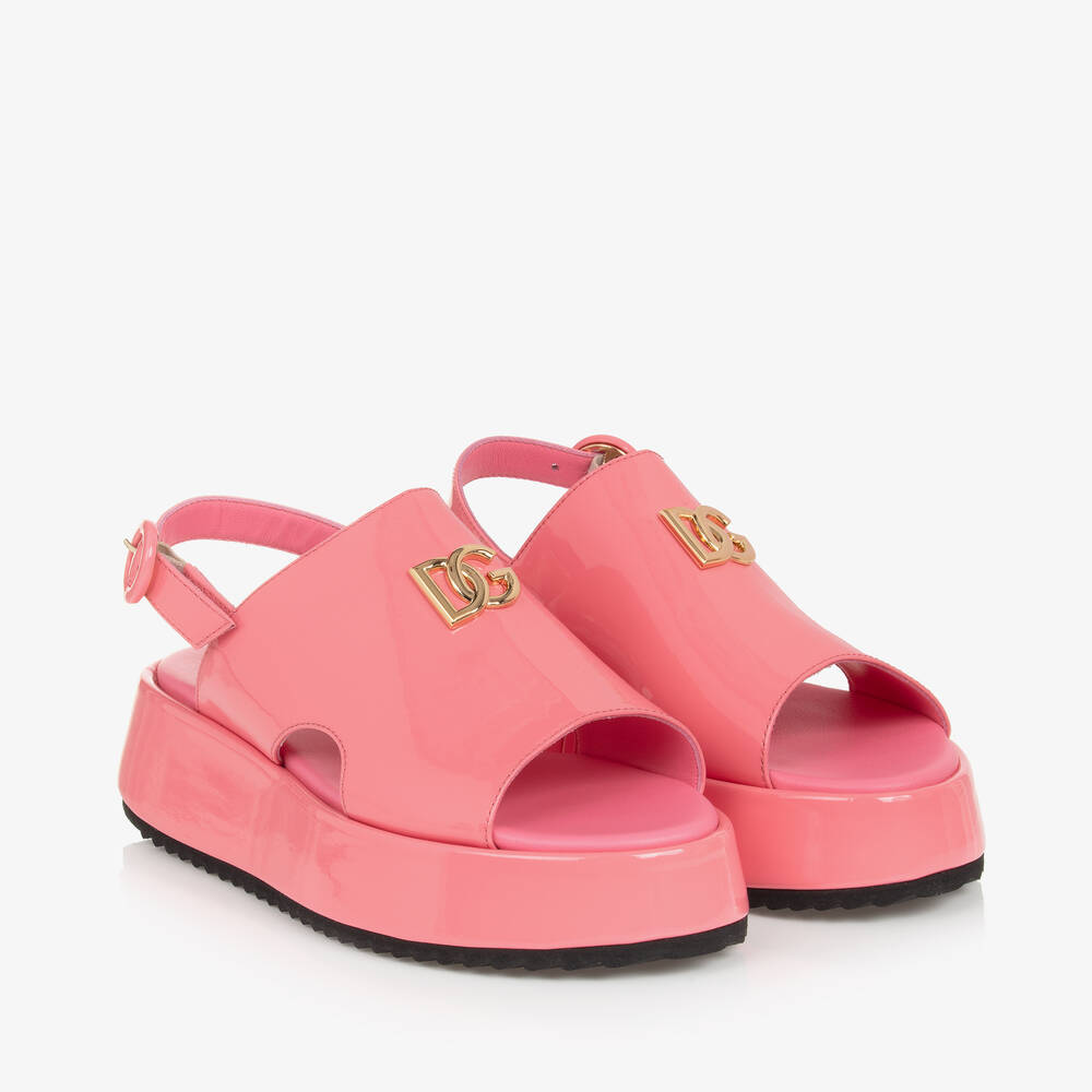 Dolce & Gabbana - Girls Pink Patent Flatform Sandals | Childrensalon