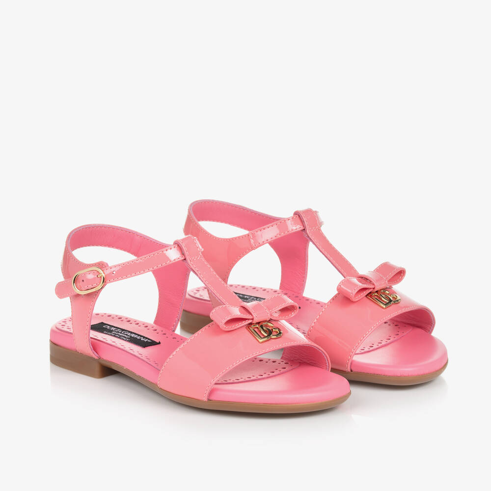 Dolce & Gabbana - Girls Pink Patent Leather DG Sandals | Childrensalon