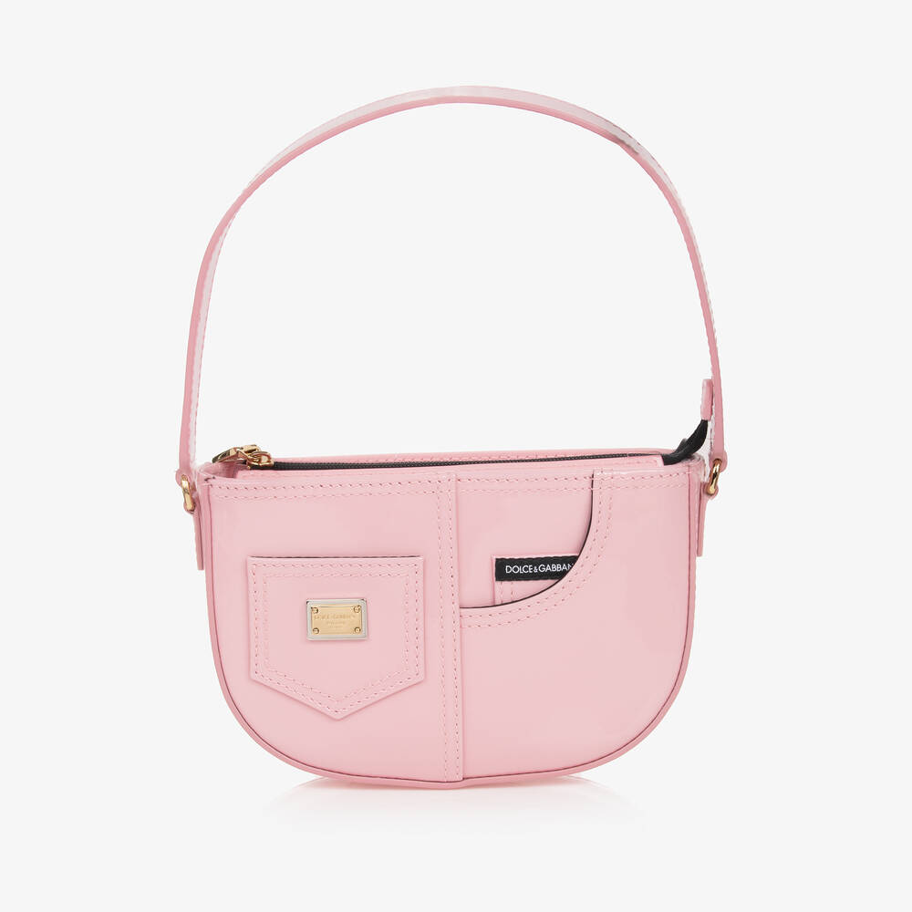 Dolce & Gabbana - حقيبة يد جلد لامع لون زهري للبنات (18 سم) | Childrensalon