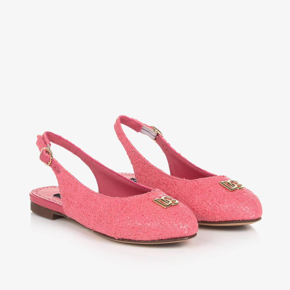 Dolce & Gabbana - Girls Pink Tweed Ballerina Pumps | Childrensalon