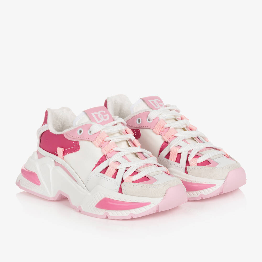 Shop Dolce & Gabbana Girls Pink & White Airmaster Trainers