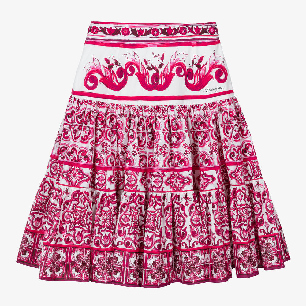 Dolce & Gabbana - Girls Pink & White Cotton Majolica Skirt | Childrensalon