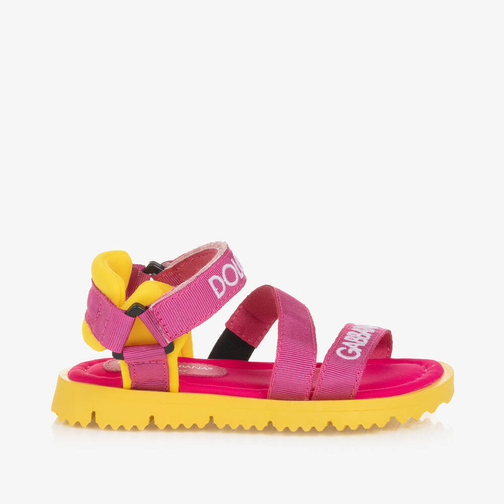 Dolce & Gabbana Babies' Girls Pink & Yellow Velcro Sandals
