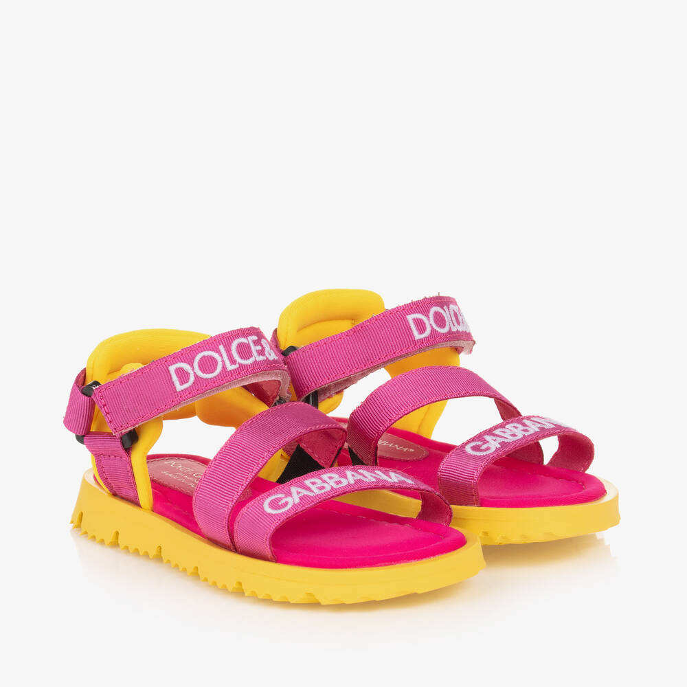 Dolce & Gabbana - Girls Pink & Yellow Velcro Sandals | Childrensalon