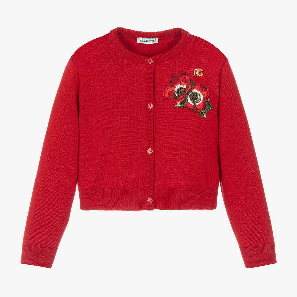 Dolce & Gabbana - كارديغان قطن محبوك لون أحمر للبنات | Childrensalon