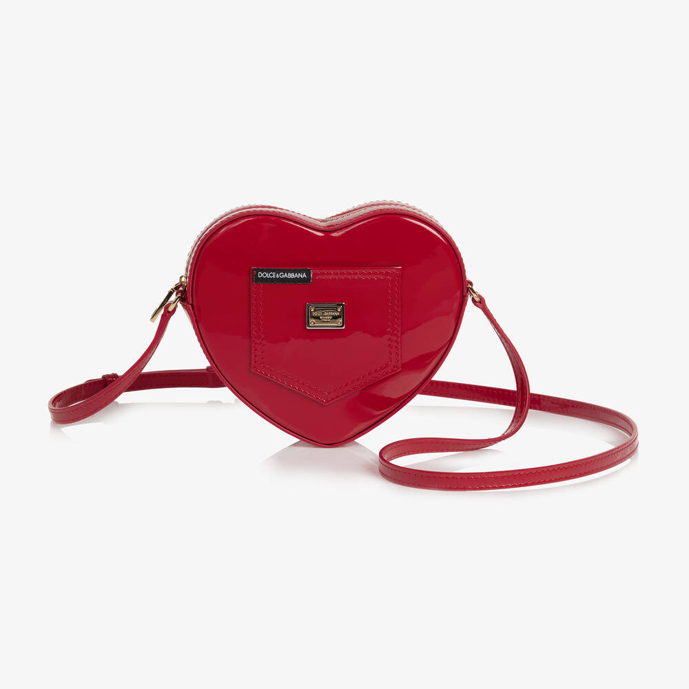 Dolce & Gabbana - Girls Red Leather Heart Handbag (15cm) | Childrensalon