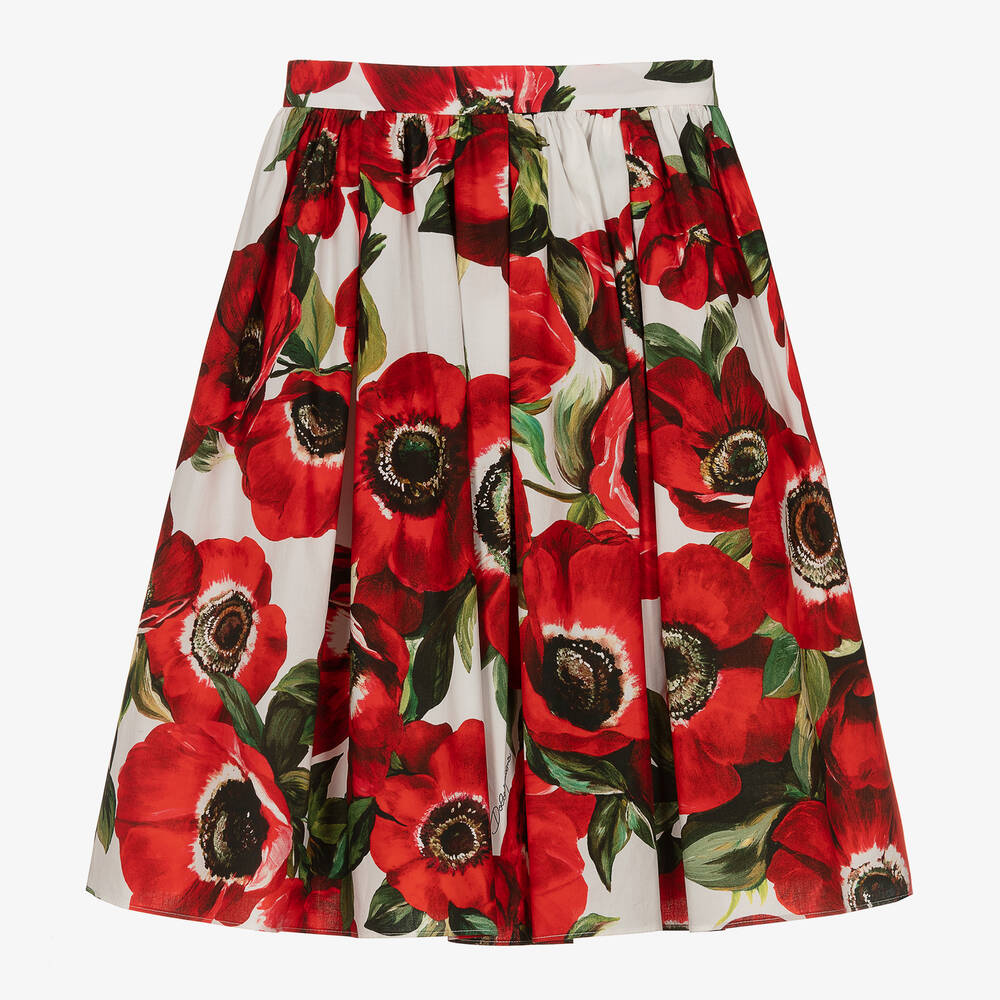 Dolce & Gabbana Kids' Red Skirt For Girl With Poppies Print
