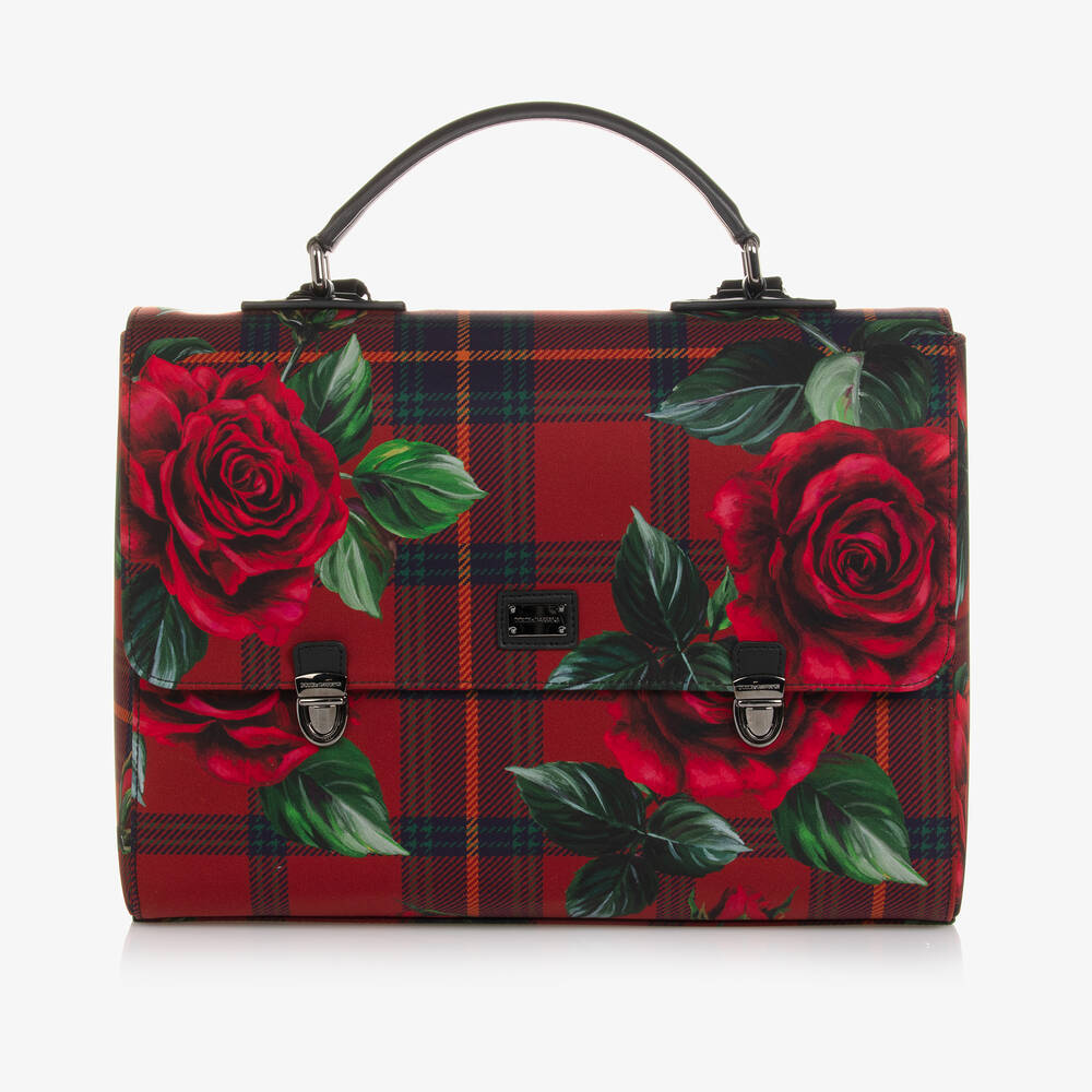 Dolce & Gabbana Kids' Girls Red Rose Tartan Backpack (34cm)