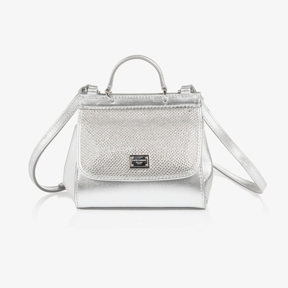 Shop Dolce & Gabbana Girls Silver Crystal Leather Sicily Bag (30cm)