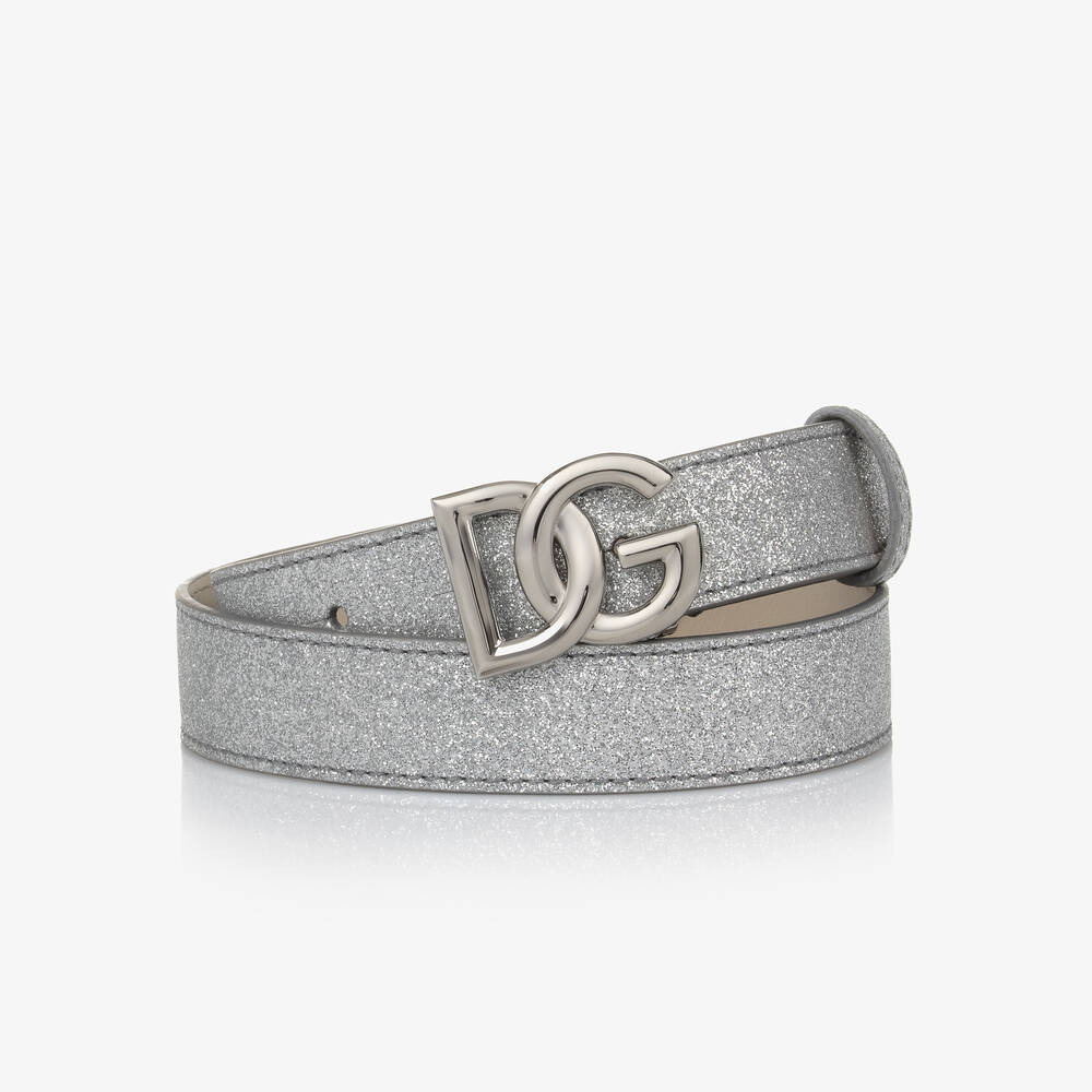 Dolce & Gabbana - Girls Silver Glitter DG Buckle Belt | Childrensalon