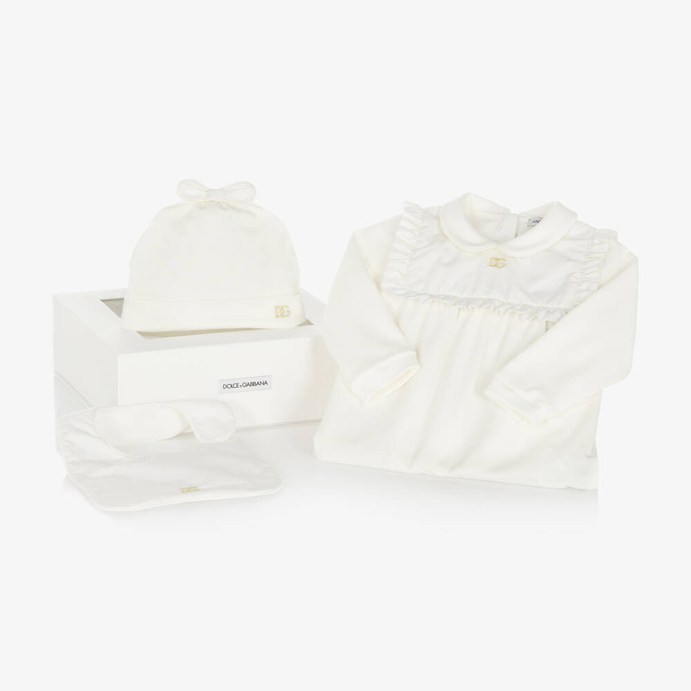 Dolce & Gabbana - Girls White Cotton Babygrow Set | Childrensalon