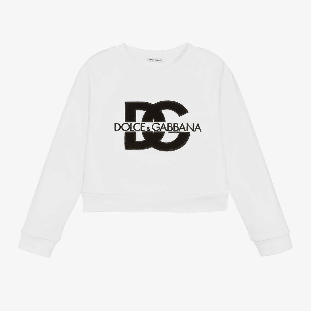 Shop Dolce & Gabbana Girls White Cotton Dg Sweatshirt