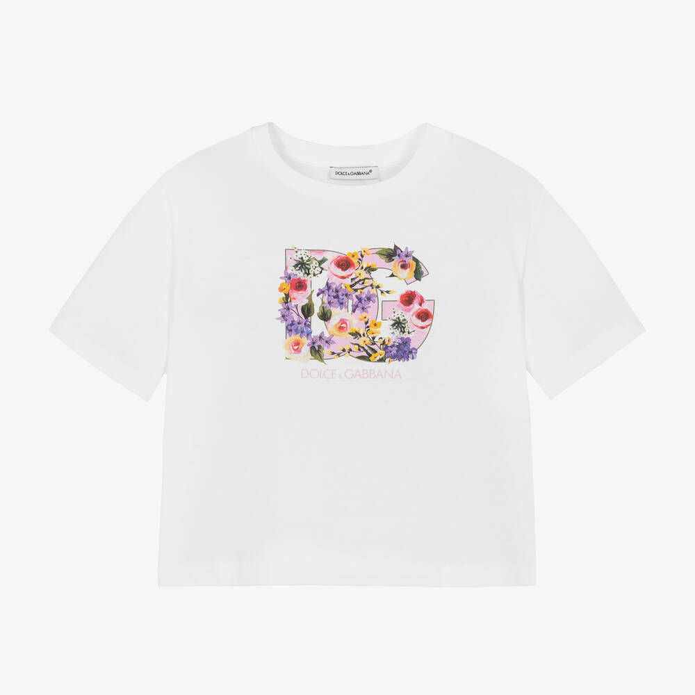 Dolce & Gabbana Kids' Girls White Cotton Floral T-shirt