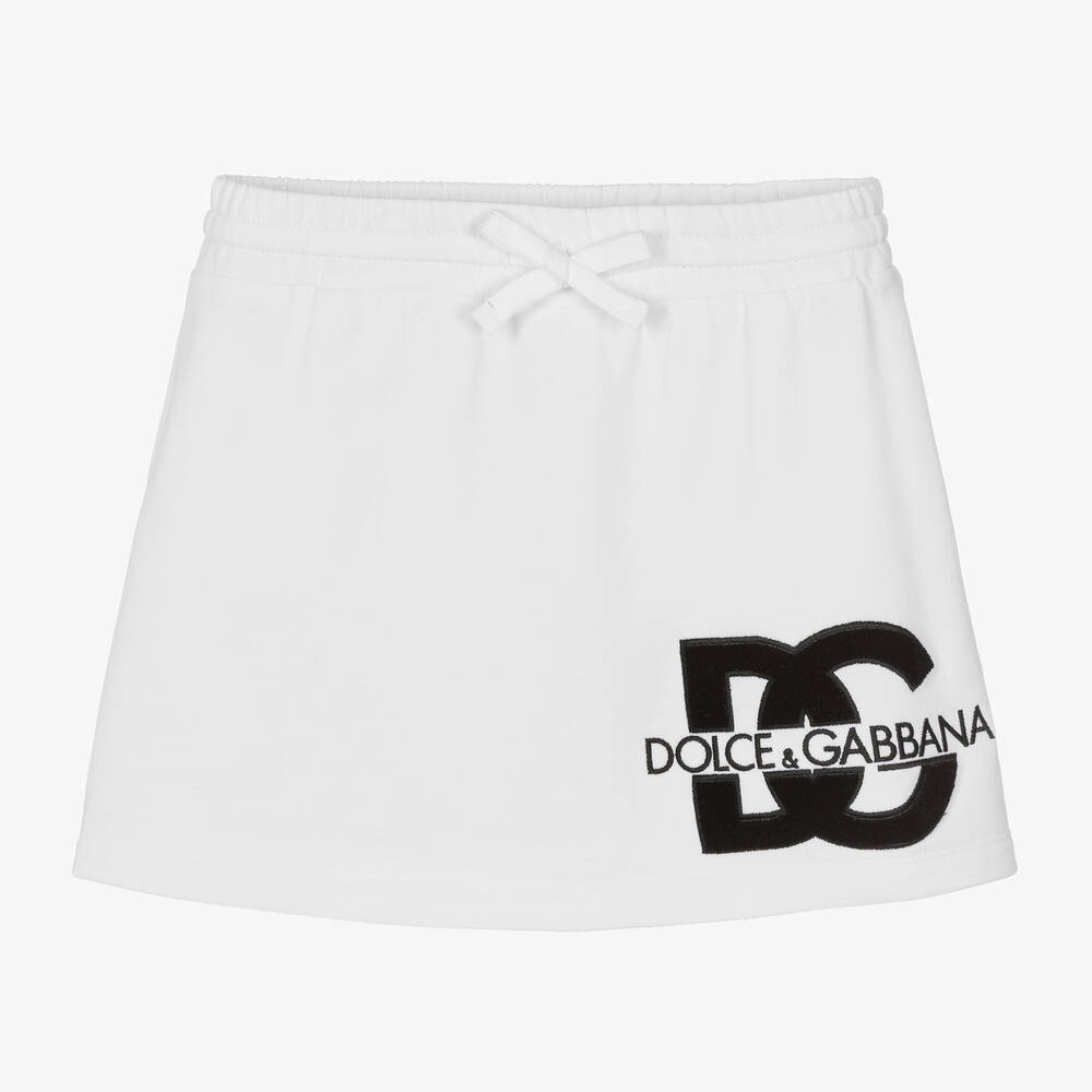 Dolce & Gabbana - Girls White Cotton Jersey DG Skirt | Childrensalon