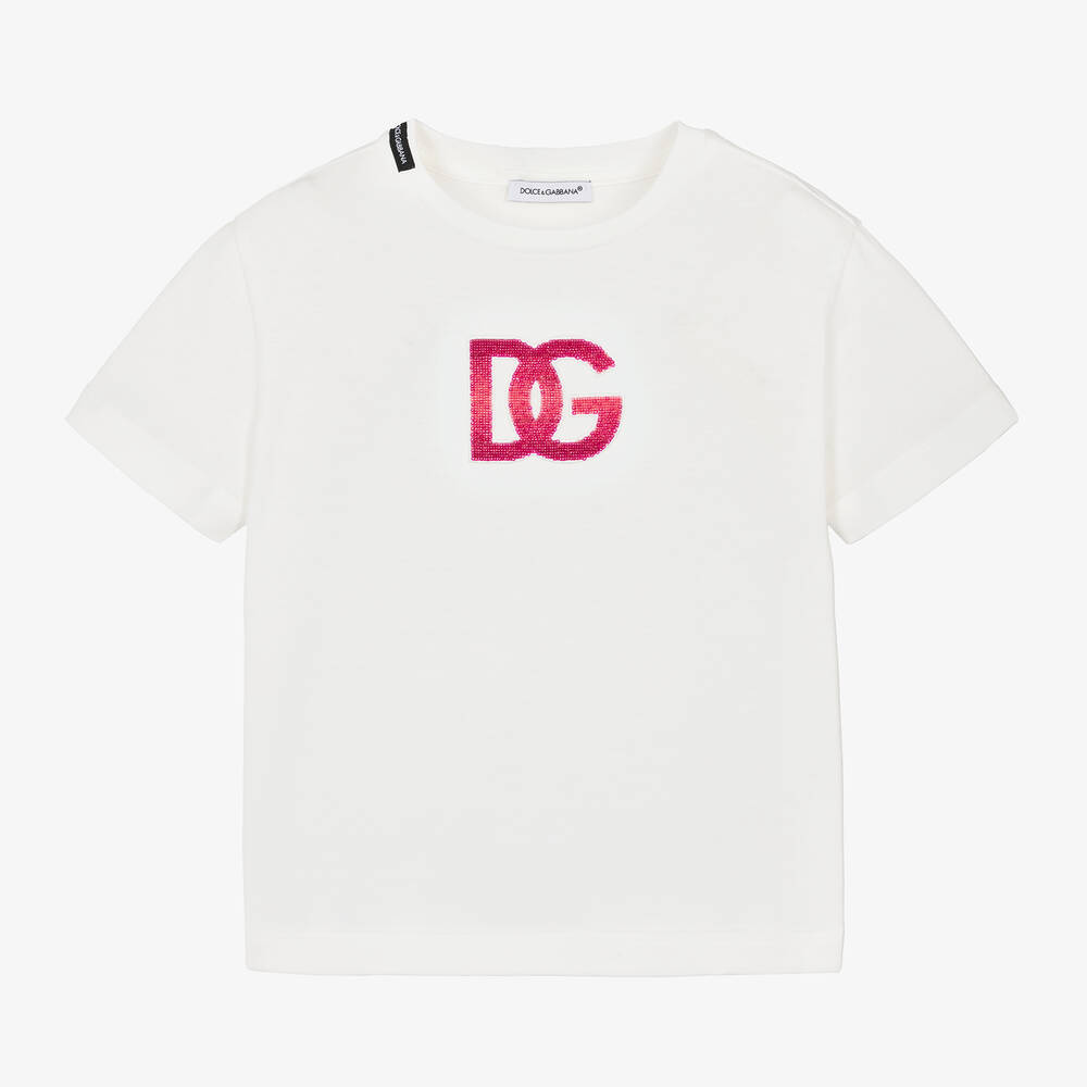 Dolce & Gabbana - Girls White Cotton T-Shirt | Childrensalon