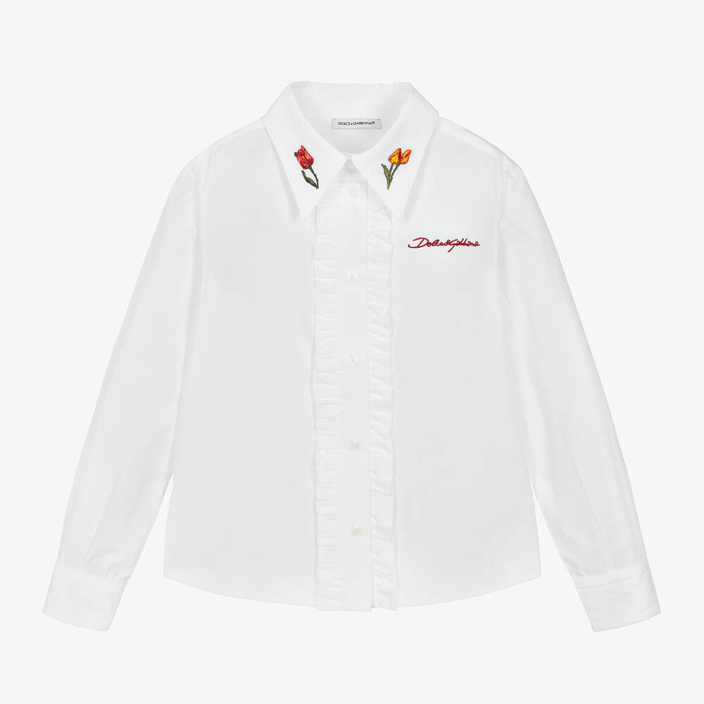 Dolce & Gabbana - Girls White Cotton Tulip Blouse | Childrensalon