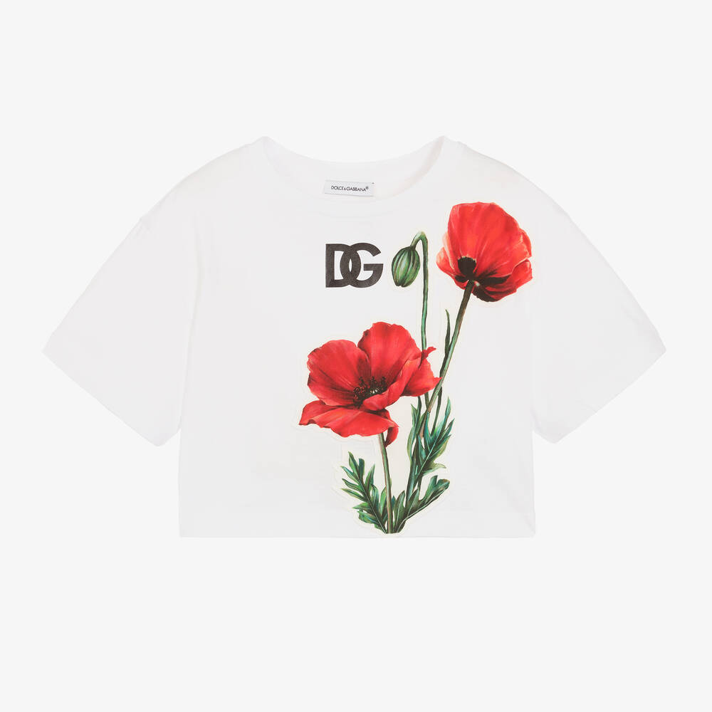 Dolce & Gabbana - T-shirt court blanc à coquelicots  | Childrensalon