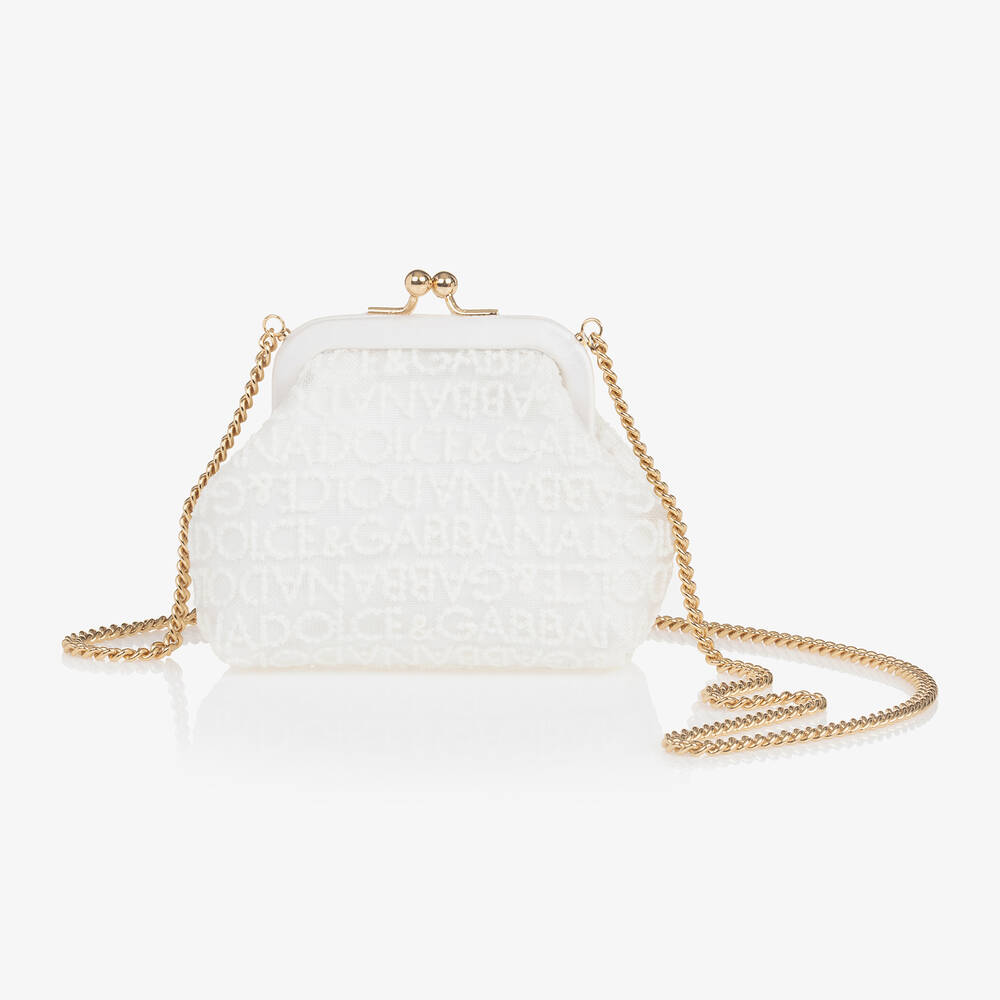 Dolce & Gabbana - Girls White Embroidered Mesh Bag (11cm) | Childrensalon