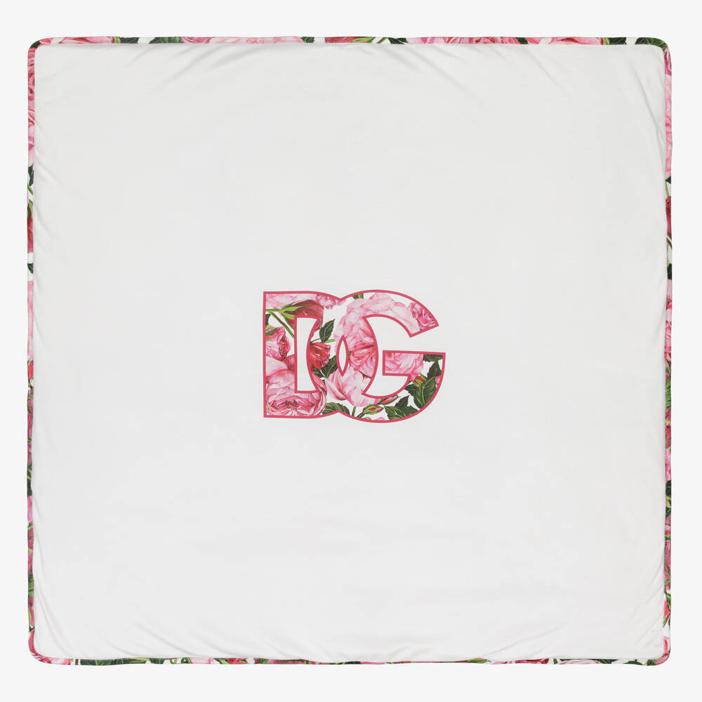 Dolce & Gabbana - Girls White & Floral Cotton Blanket (73cm) | Childrensalon