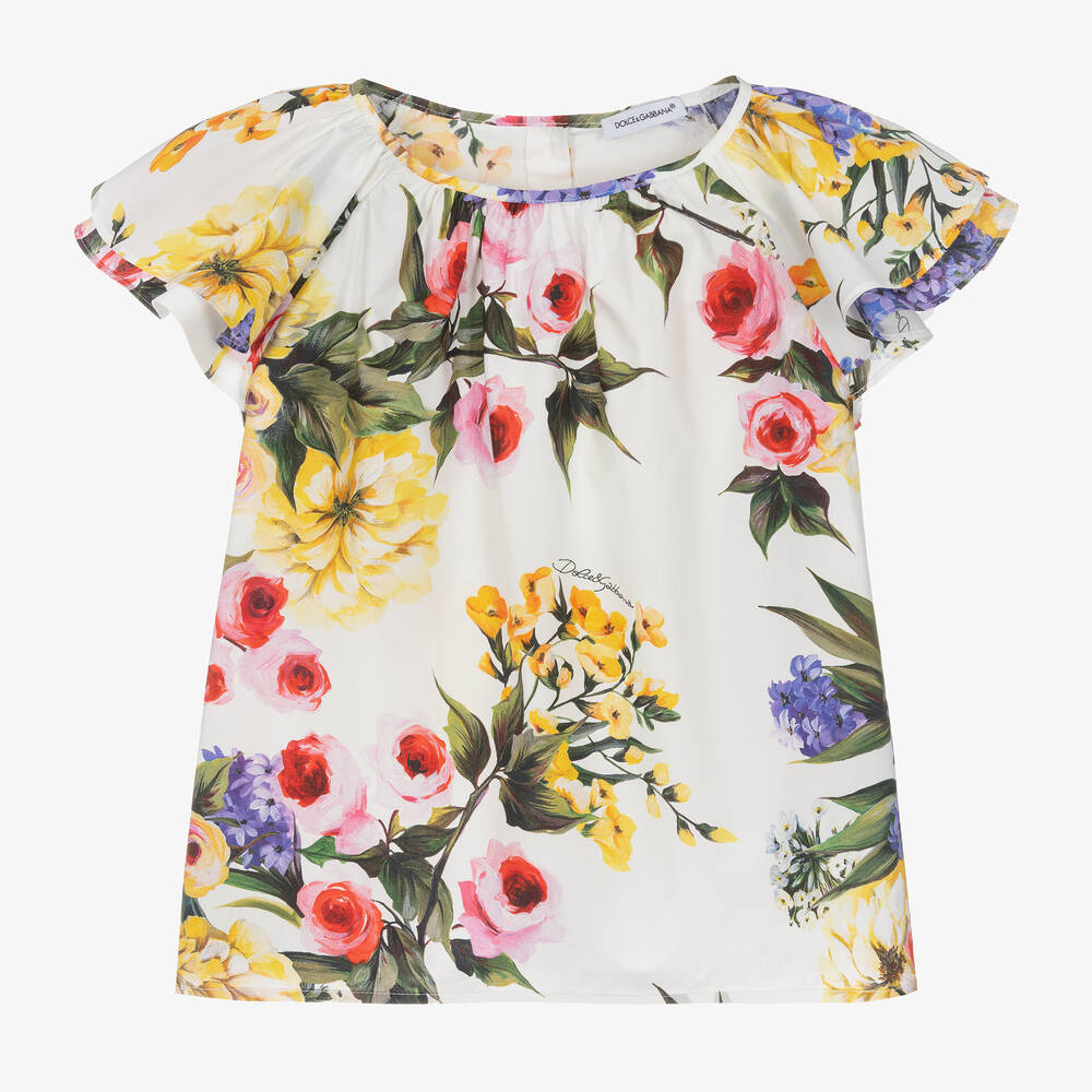 Dolce & Gabbana - Кремовая хлопковая блузка с цветами для девочек | Childrensalon