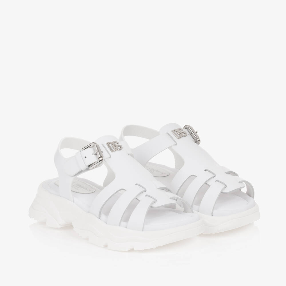 Shop Dolce & Gabbana Girls White Leather Crossover Dg Sandals