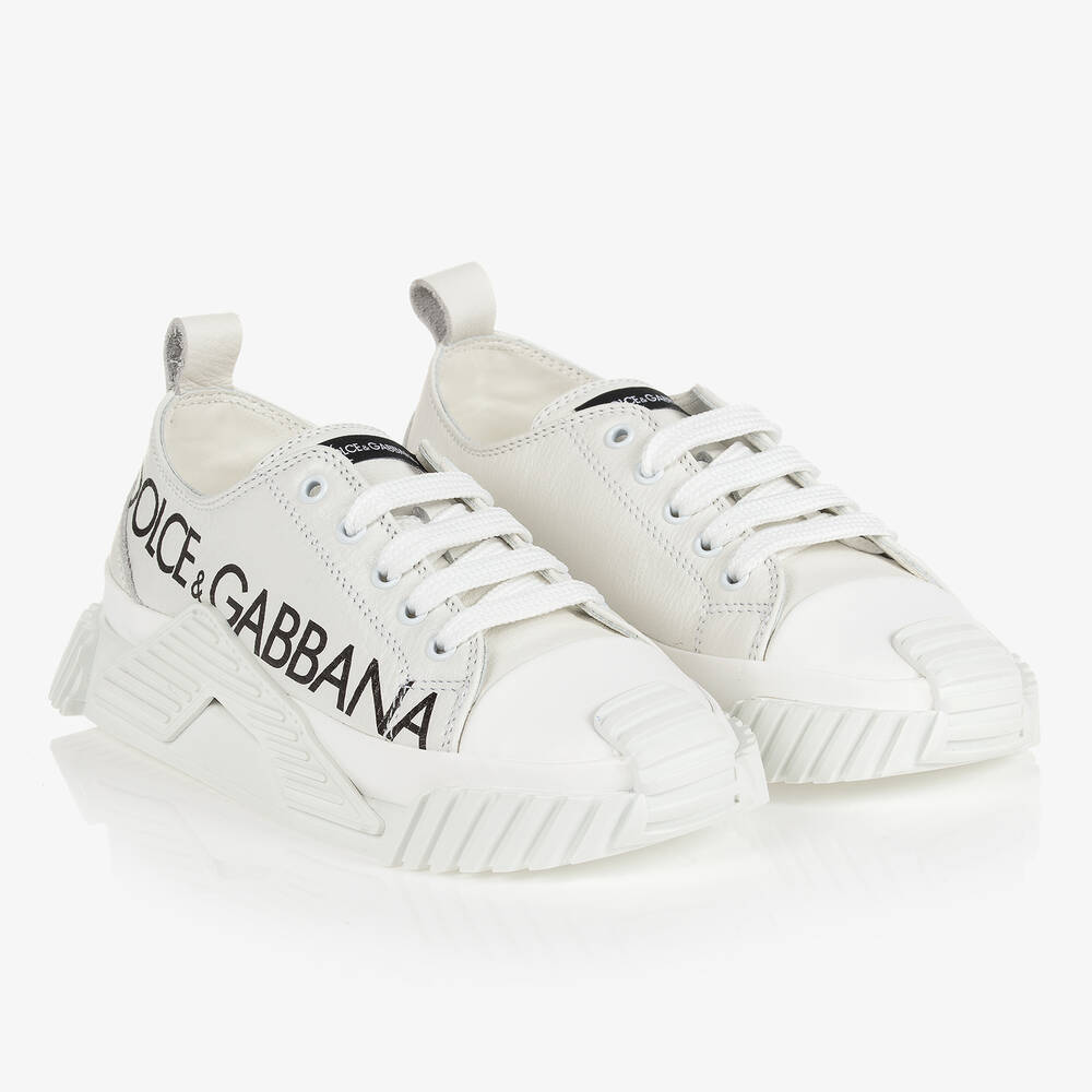 Dolce & Gabbana - Girls White Leather NS1 Trainers | Childrensalon